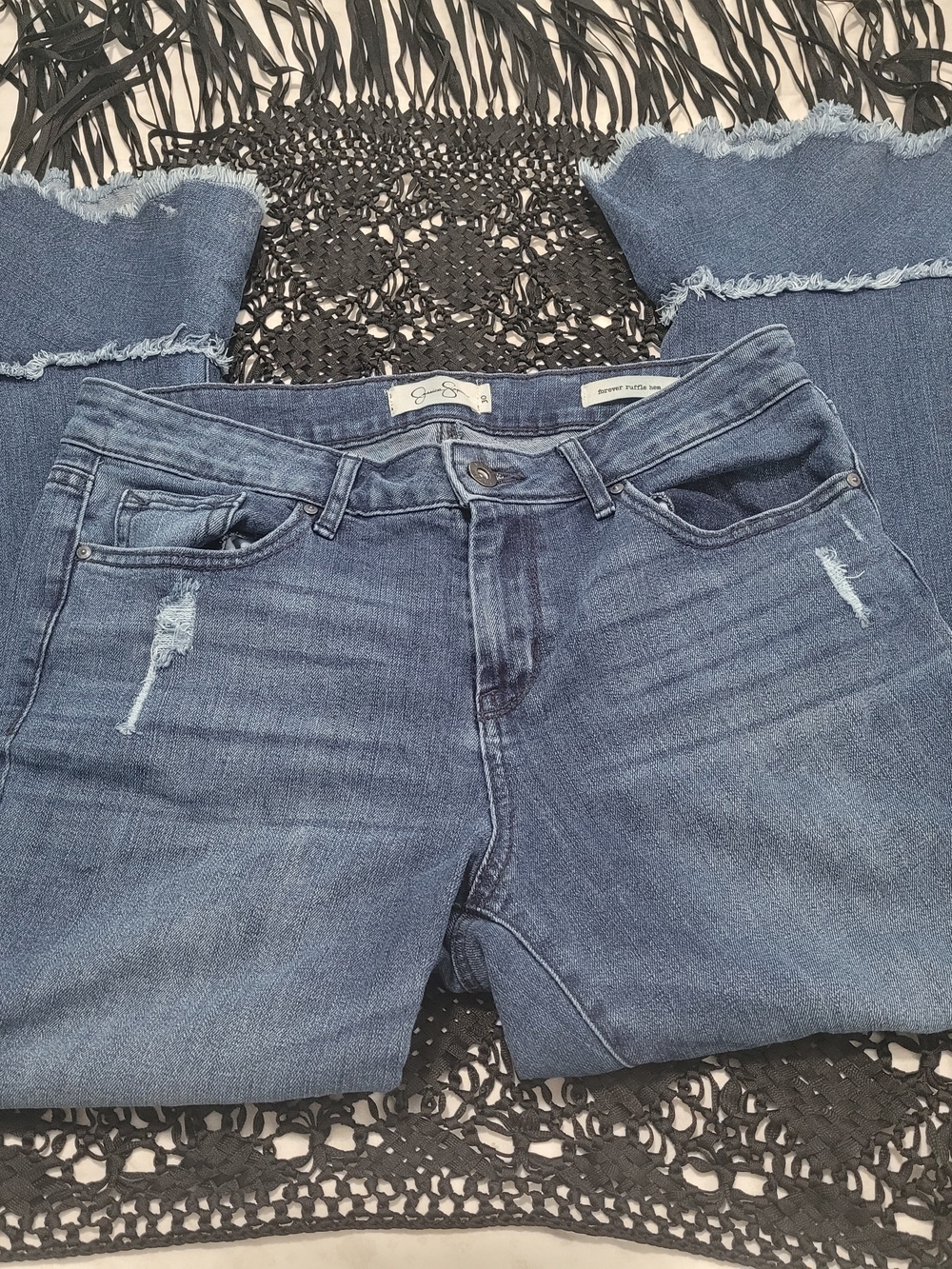 & Other Stories Blue Flare Jeans with Frayed Hem